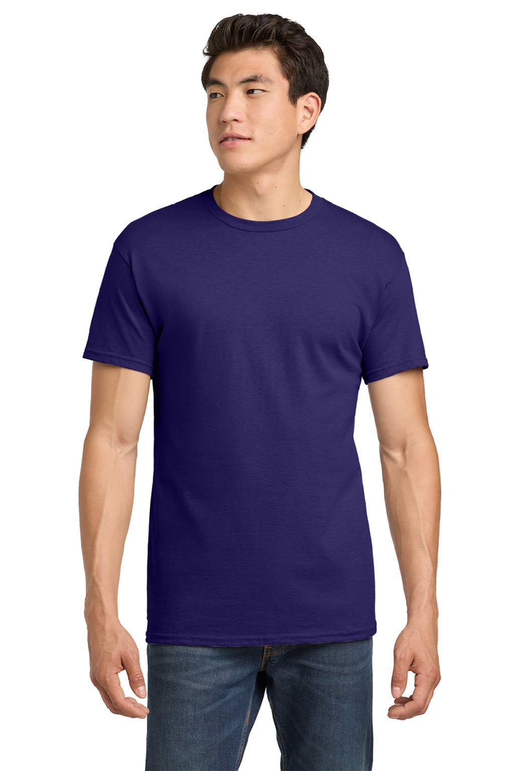 Gildan 5000 Mens Short Sleeve Crewneck T-Shirt Fan Dark Purple Model Front