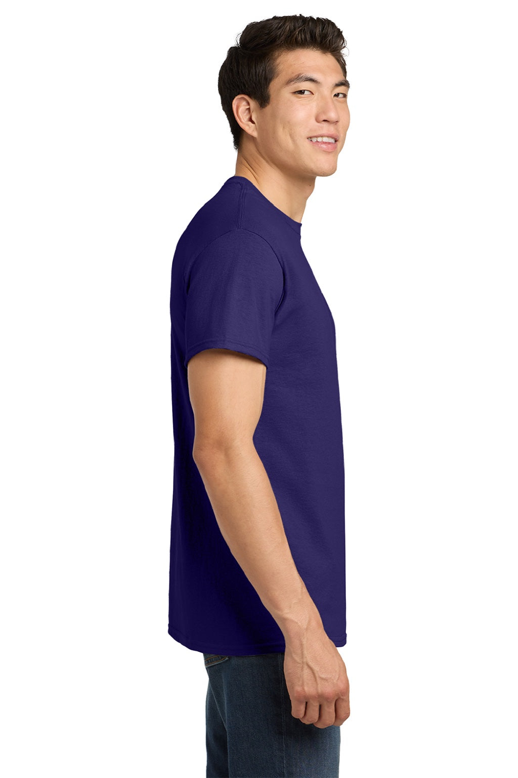 Gildan 5000 Mens Short Sleeve Crewneck T-Shirt Fan Dark Purple Model Side