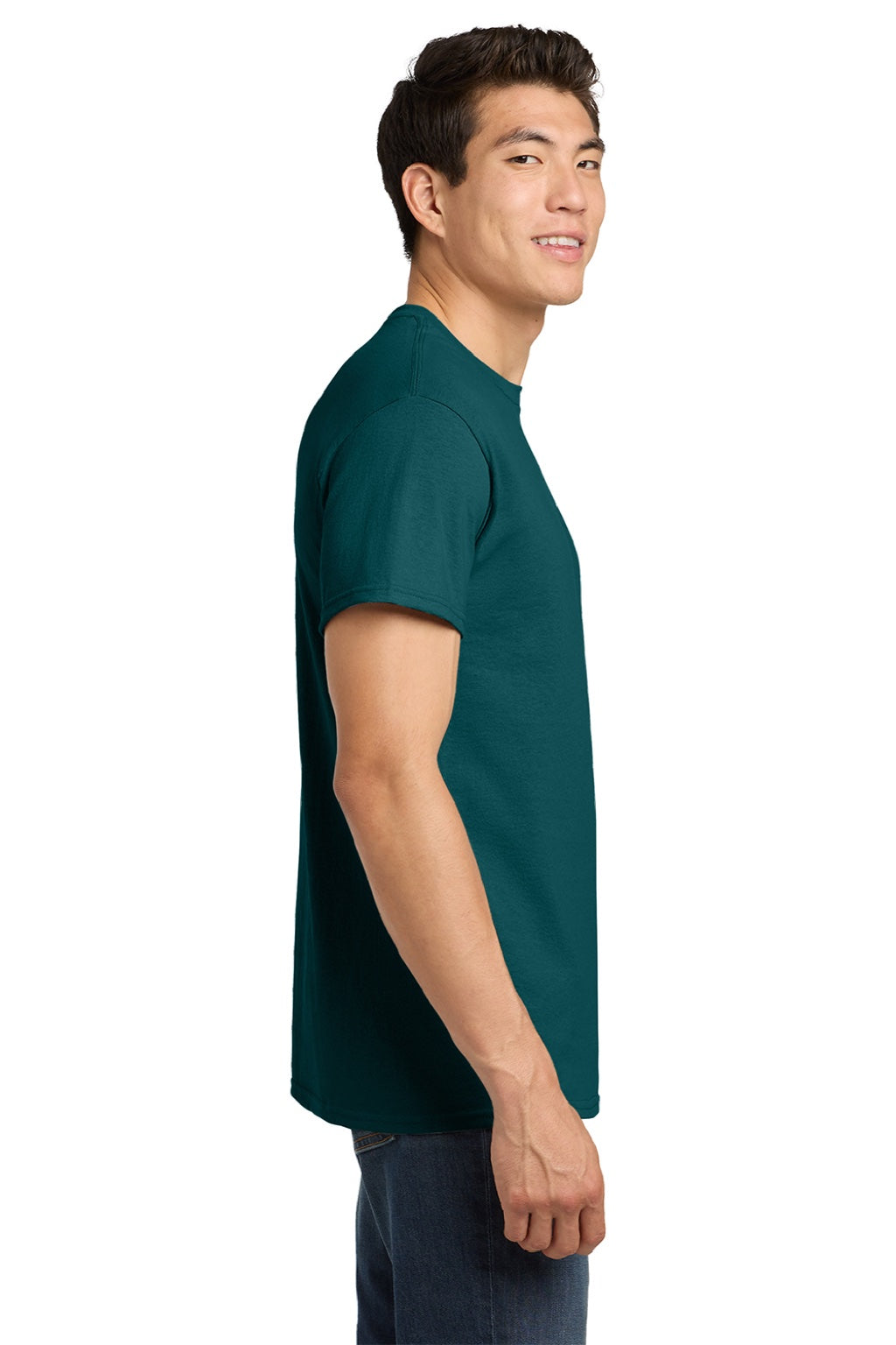 Gildan 5000 Mens Short Sleeve Crewneck T-Shirt Fan Marine Green Model Side