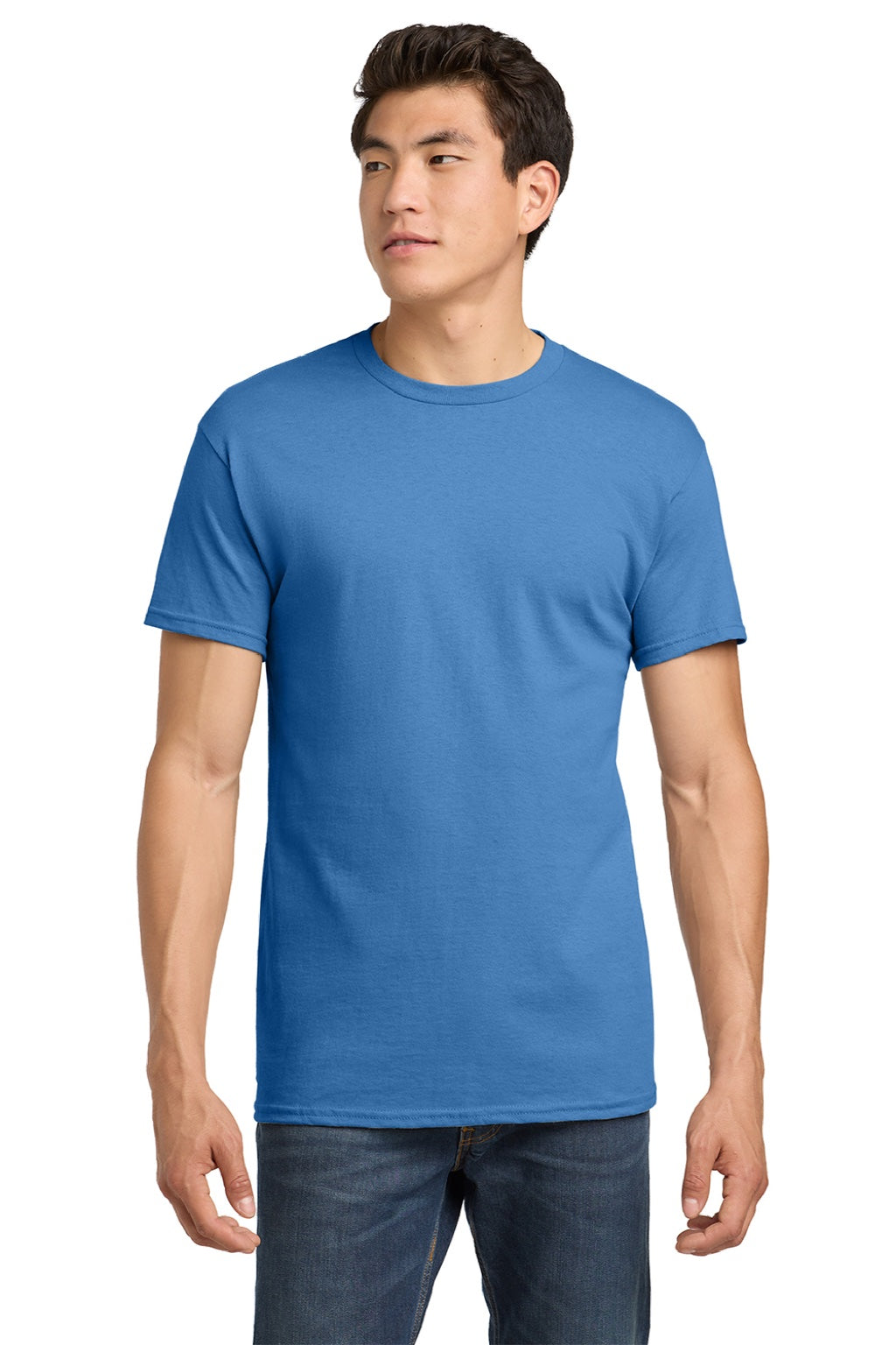 Gildan 5000 Mens Short Sleeve Crewneck T-Shirt Iris Blue Model Front