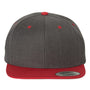 Yupoong Mens Premium Flat Bill Snapback Hat - Heather Dark Grey/Red - NEW
