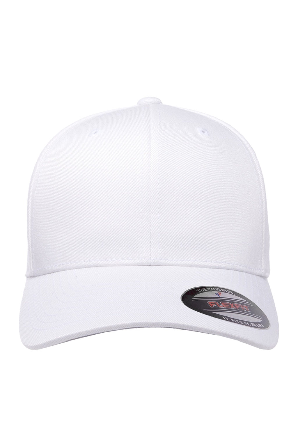 Flexfit Hats 6277 Mens Stretch Fit Hat White Flat Front