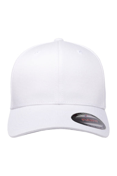 Flexfit Hats 6277 Mens Stretch Fit Hat White Flat Front