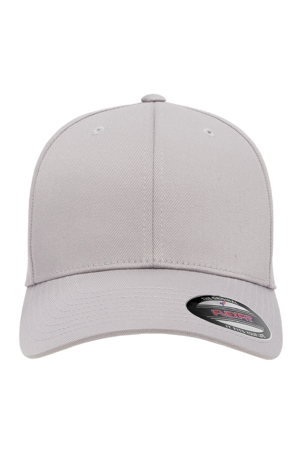 Flexfit Hats 6277 Mens Stretch Fit Hat Silver Grey Flat Front