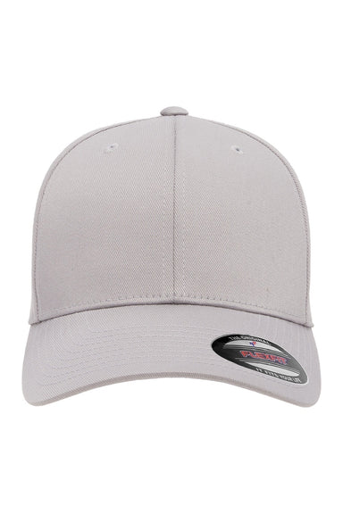Flexfit Hats 6277 Mens Stretch Fit Hat Silver Grey Flat Front