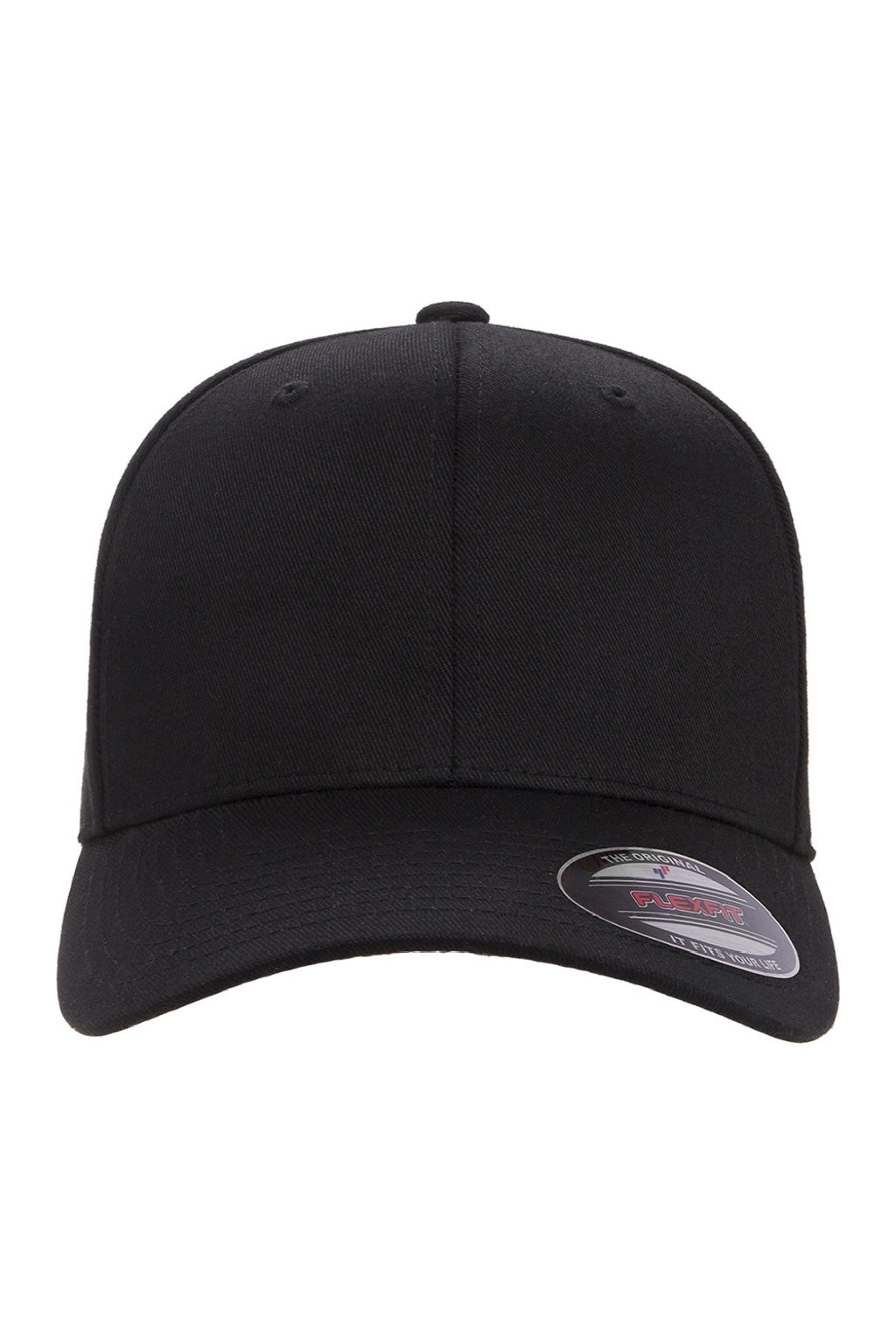Flexfit Hats 6277 Mens Stretch Fit Hat Black Flat Front