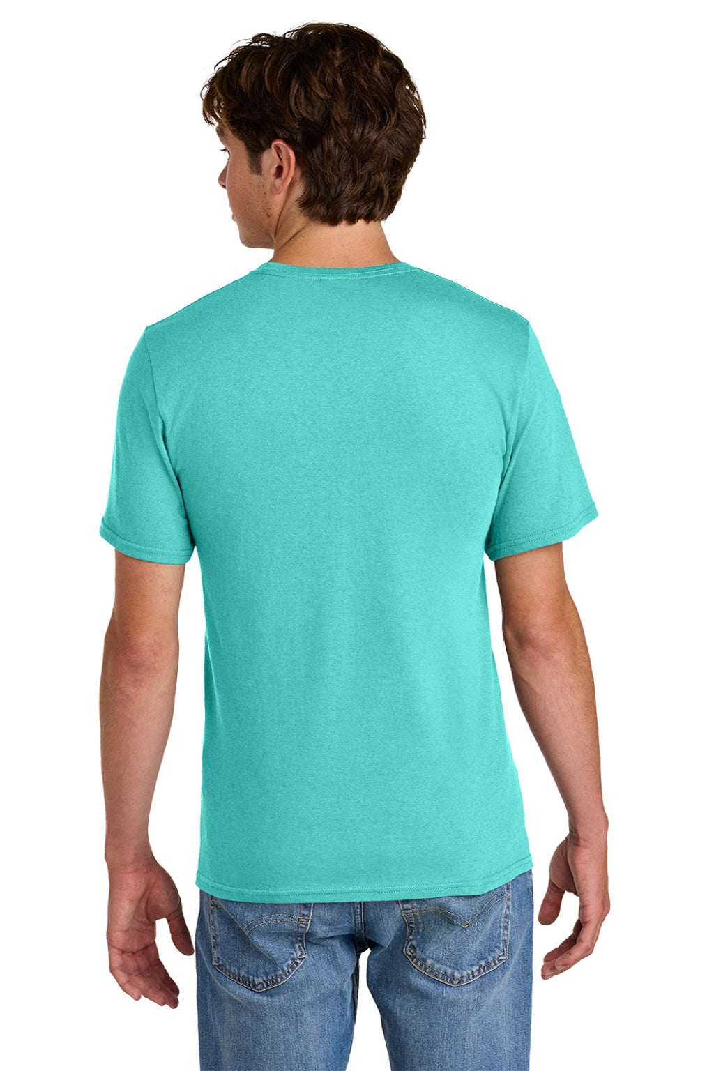 Port & Company PC43 Mens Short Sleeve Crewneck T-Shirt Aqua Blue Model Back