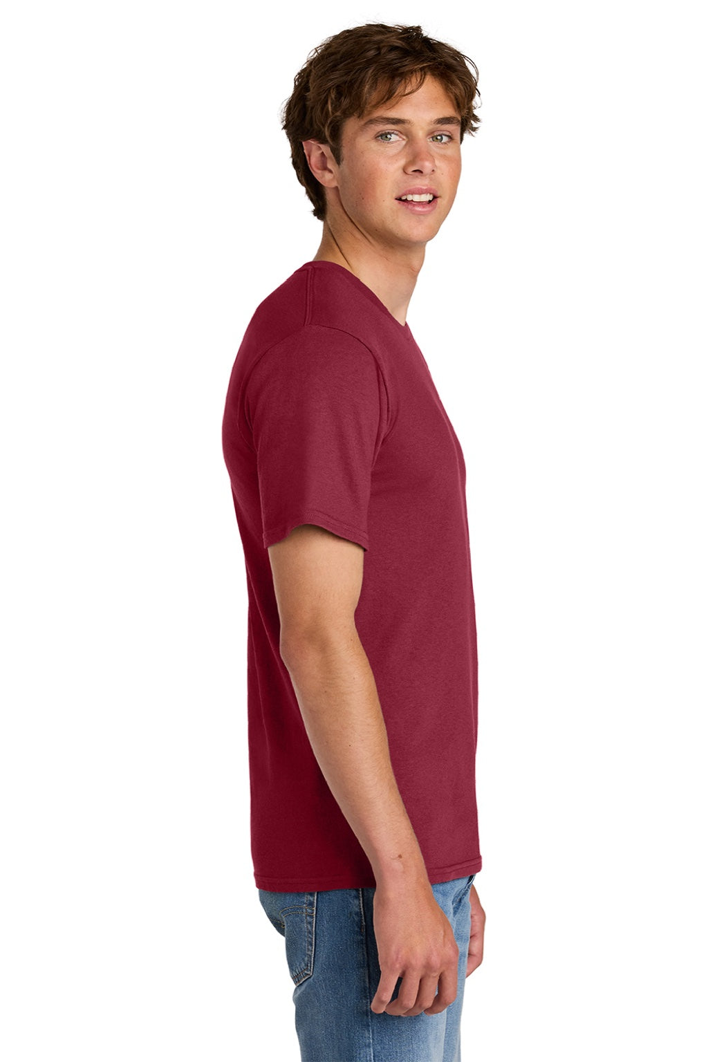 Port & Company PC43 Mens Short Sleeve Crewneck T-Shirt Cardinal Red Model Side