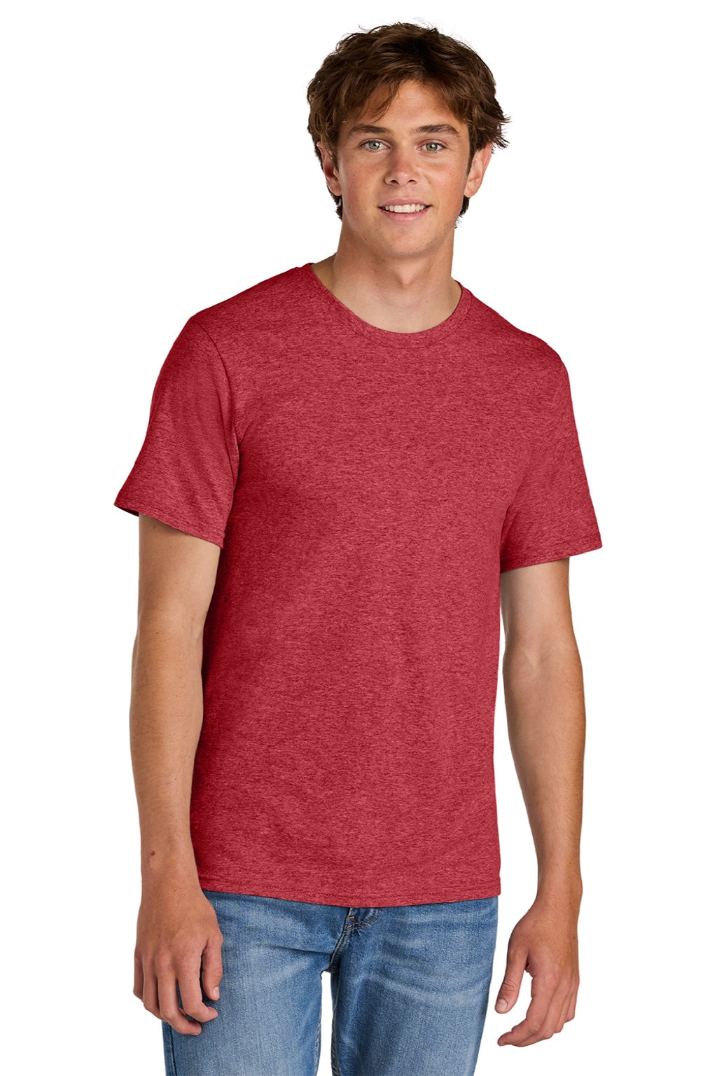 Port & Company PC43 Mens Short Sleeve Crewneck T-Shirt Heather Red Model Front