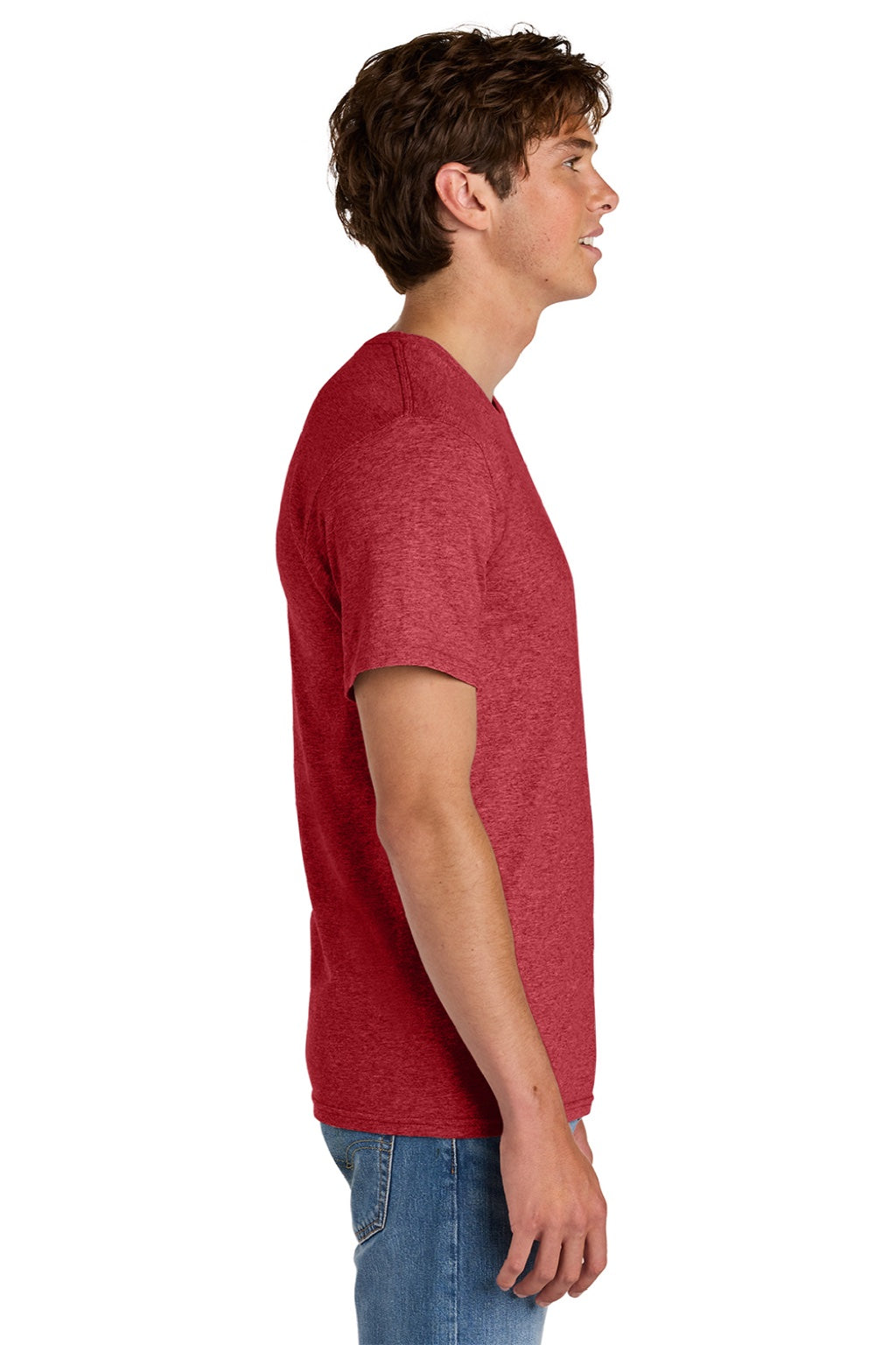 Port & Company PC43 Mens Short Sleeve Crewneck T-Shirt Heather Red Model Side