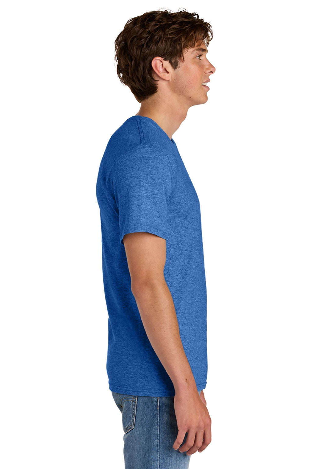 Port & Company PC43 Mens Short Sleeve Crewneck T-Shirt Heather Royal Blue Model Side