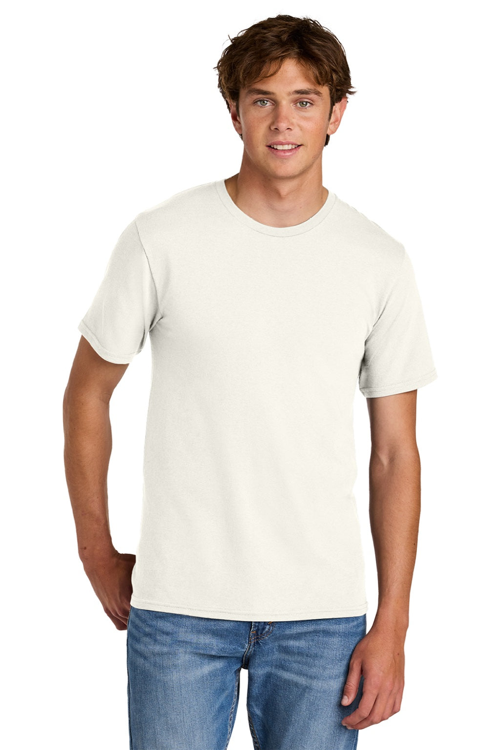 Port & Company PC43 Mens Short Sleeve Crewneck T-Shirt Ivory Model Front