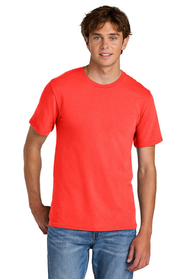 Port & Company PC43 Mens Short Sleeve Crewneck T-Shirt Neon Electric Coral Model Front