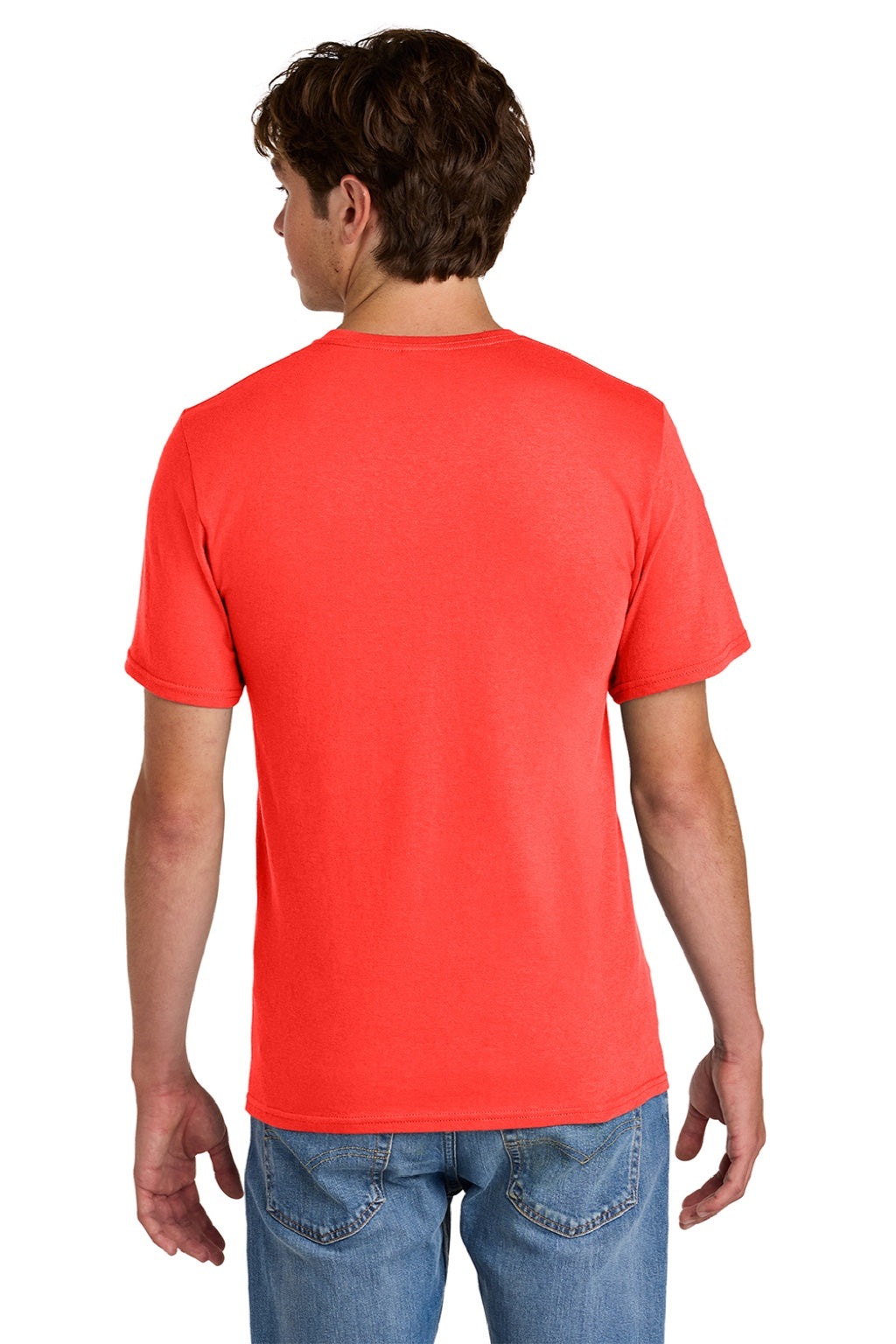 Port & Company PC43 Mens Short Sleeve Crewneck T-Shirt Neon Electric Coral Model Back