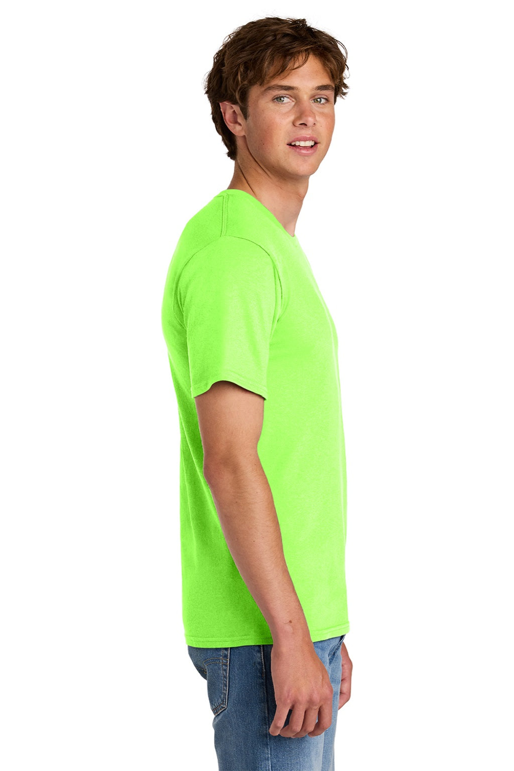 Port & Company PC43 Mens Short Sleeve Crewneck T-Shirt Neon Green Model Side