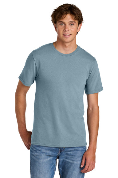 Port & Company PC43 Mens Short Sleeve Crewneck T-Shirt Stonewashed Blue Model Front