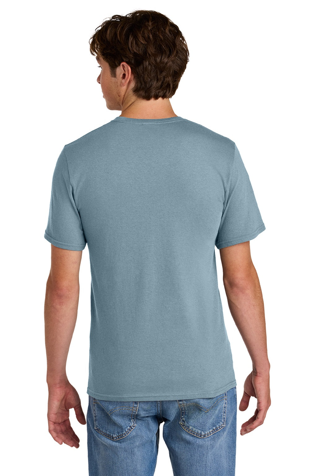 Port & Company PC43 Mens Short Sleeve Crewneck T-Shirt Stonewashed Blue Model Back