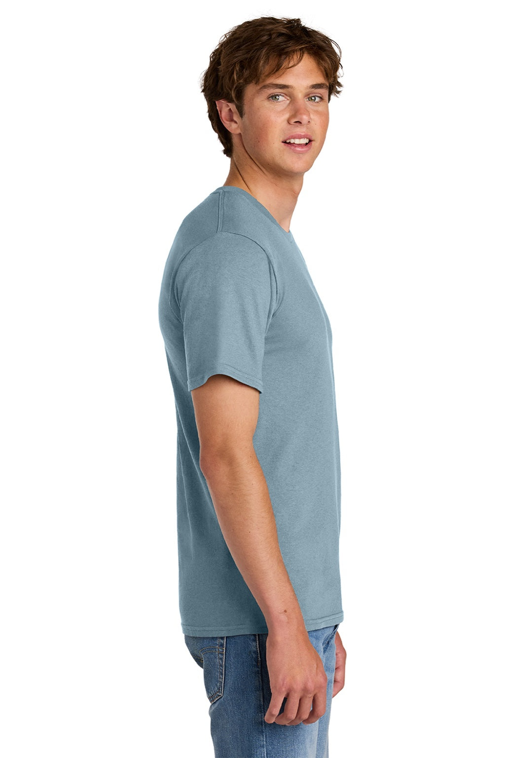 Port & Company PC43 Mens Short Sleeve Crewneck T-Shirt Stonewashed Blue Model Side