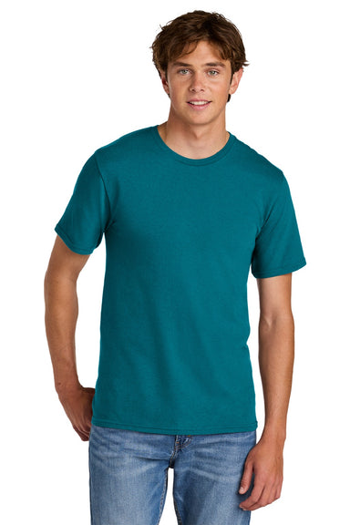 Port & Company PC43 Mens Short Sleeve Crewneck T-Shirt Teal Blue Model Front