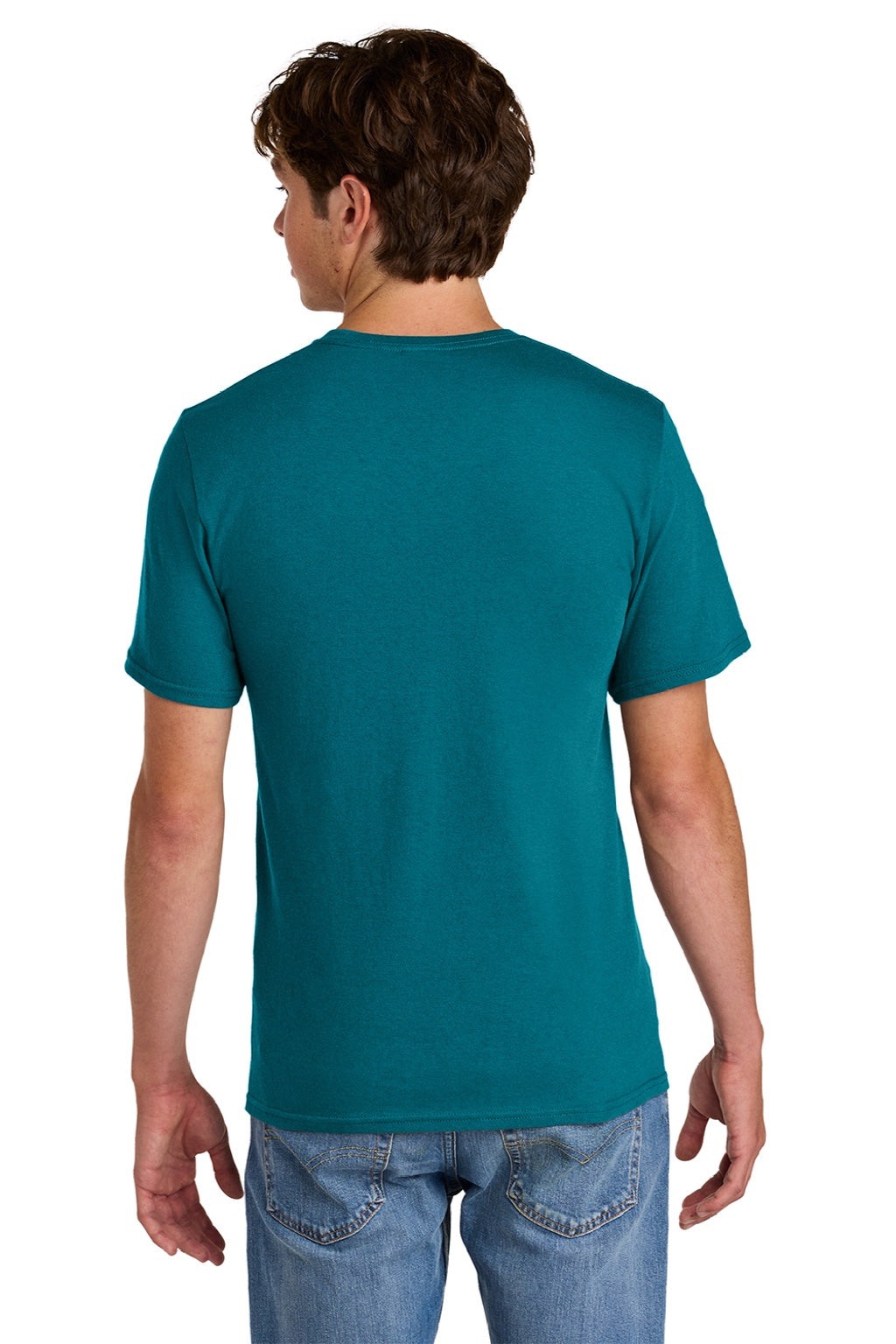 Port & Company PC43 Mens Short Sleeve Crewneck T-Shirt Teal Blue Model Back