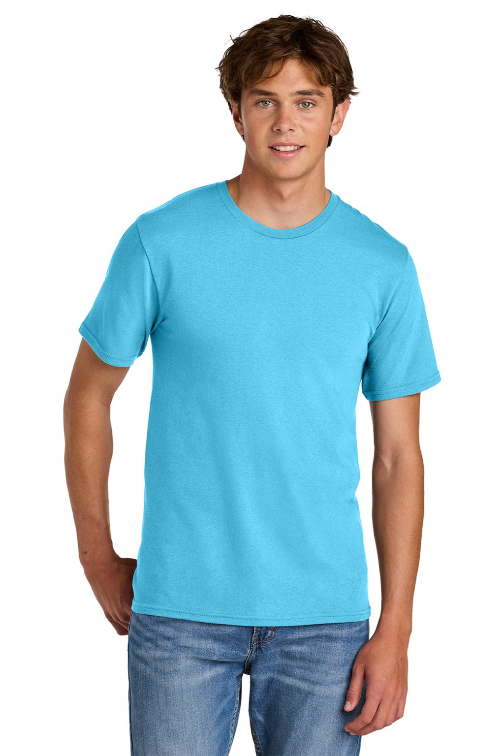 Port & Company PC43 Mens Short Sleeve Crewneck T-Shirt Tidal Wave Blue Model Front