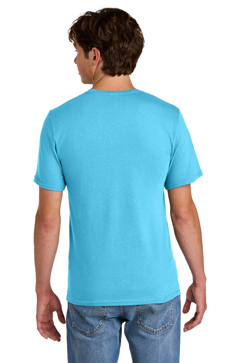 Port & Company PC43 Mens Short Sleeve Crewneck T-Shirt Tidal Wave Blue Model Back