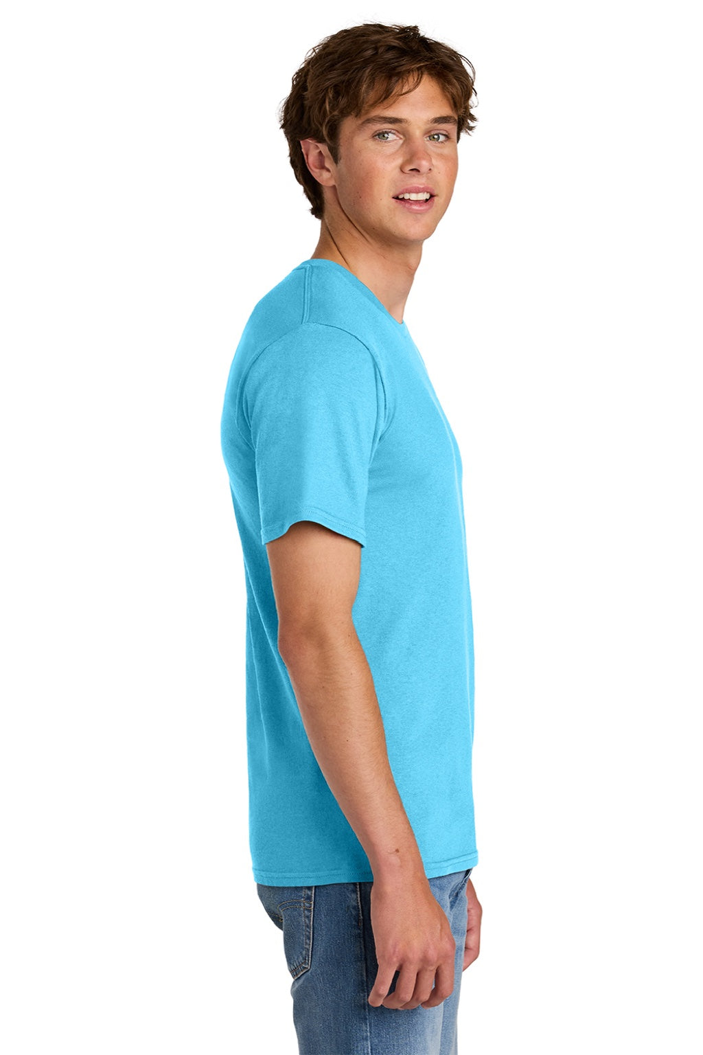 Port & Company PC43 Mens Short Sleeve Crewneck T-Shirt Tidal Wave Blue Model Side