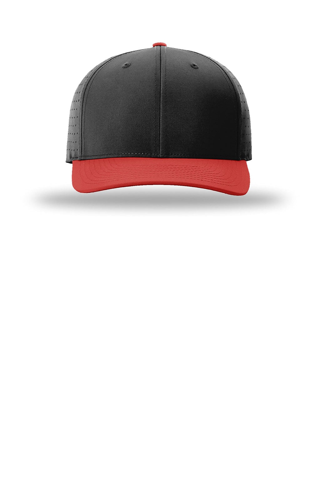 Richardson Hats 632 Mens Laser Perf R-Flex Moisture Wicking Snapback Hat Black/Black/Red Flat Front