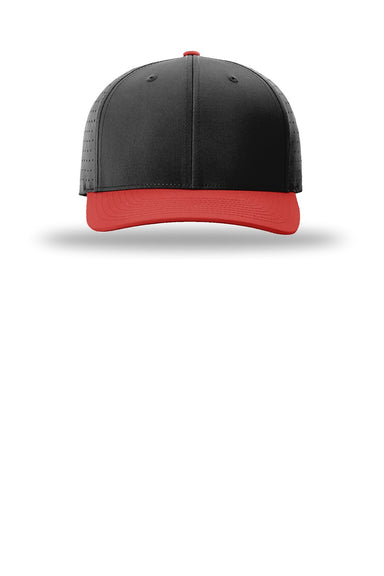 Richardson Hats 632 Mens Laser Perf R-Flex Moisture Wicking Snapback Hat Black/Black/Red Flat Front