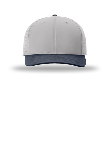 Richardson Hats 632 Mens Laser Perf R-Flex Moisture Wicking Snapback Hat Grey/Grey/Navy Blue Flat Front