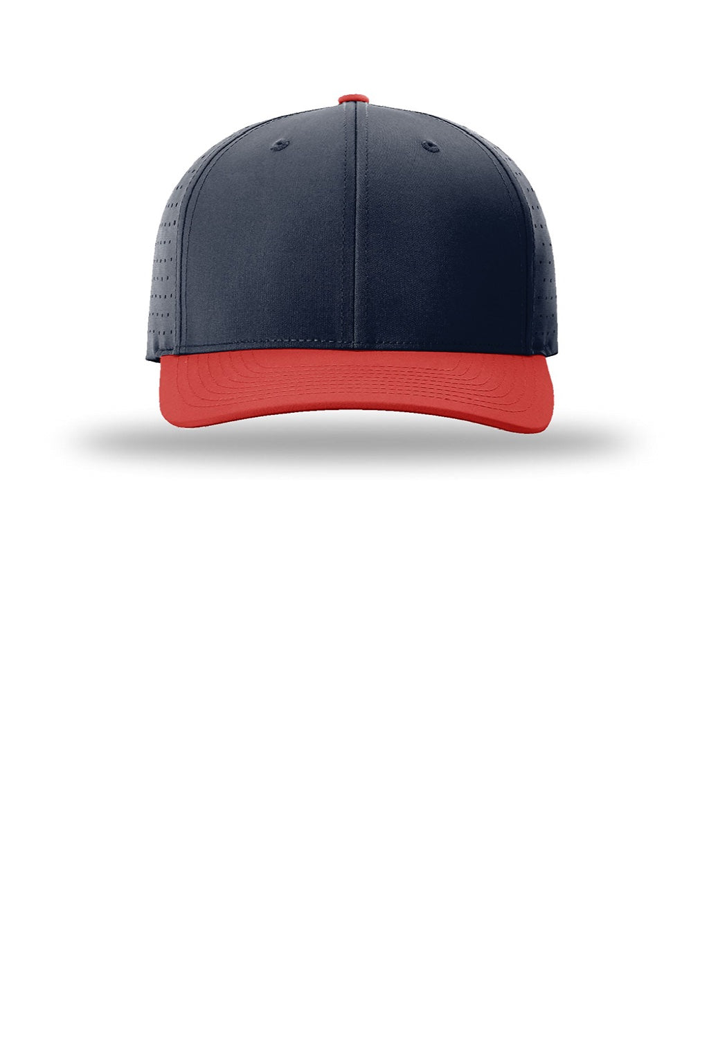 Richardson Hats 632 Mens Laser Perf R-Flex Moisture Wicking Snapback Hat Navy Blue/Navy Blue/Red Flat Front