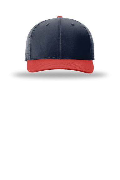 Richardson Hats 632 Mens Laser Perf R-Flex Moisture Wicking Snapback Hat Navy Blue/Navy Blue/Red Flat Front