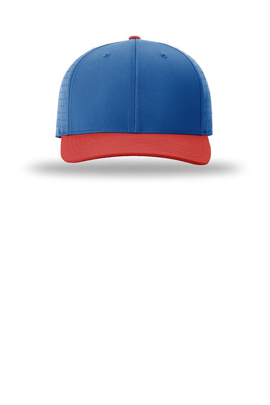 Richardson Hats 632 Mens Laser Perf R-Flex Moisture Wicking Snapback Hat Royal Blue/Royal Blue/Red Flat Front