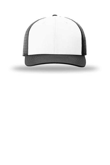Richardson Hats 632 Mens Laser Perf R-Flex Moisture Wicking Snapback Hat White/Black/Black Flat Front