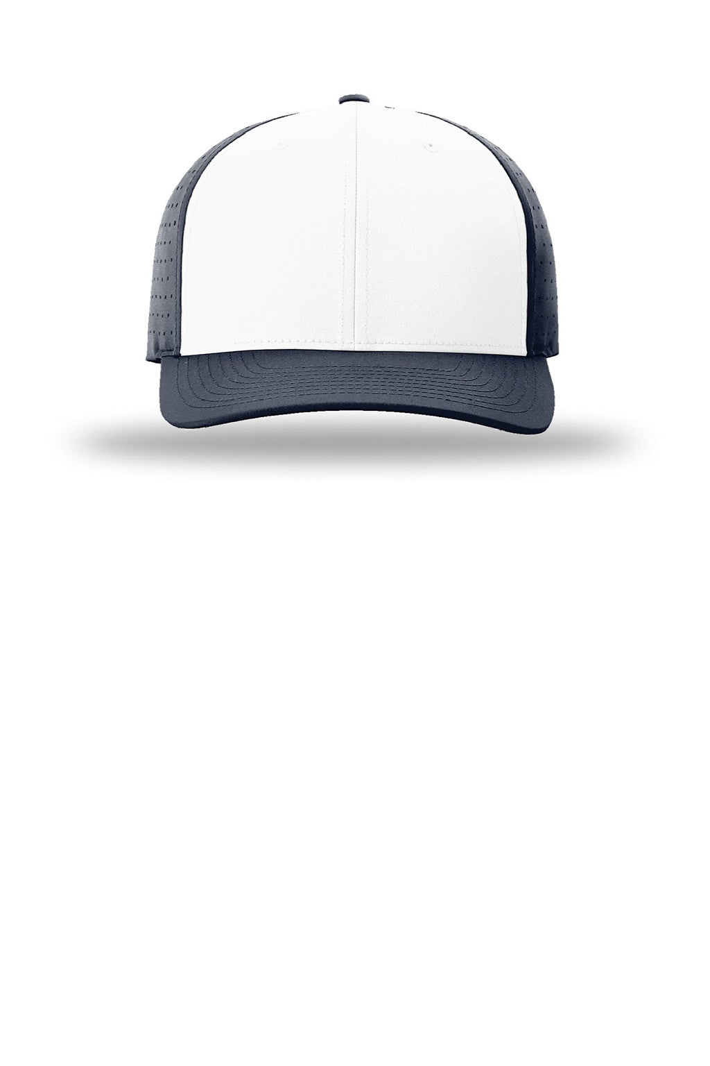 Richardson Hats 632 Mens Laser Perf R-Flex Moisture Wicking Snapback Hat White/Navy Blue/Navy Blue Flat Front