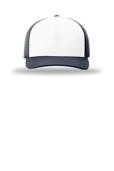 Richardson Hats 632 Mens Laser Perf R-Flex Moisture Wicking Snapback Hat White/Navy Blue/Navy Blue Flat Front