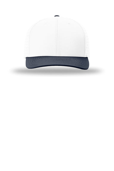 Richardson Hats 632 Mens Laser Perf R-Flex Moisture Wicking Snapback Hat White/White/Navy Blue Flat Front