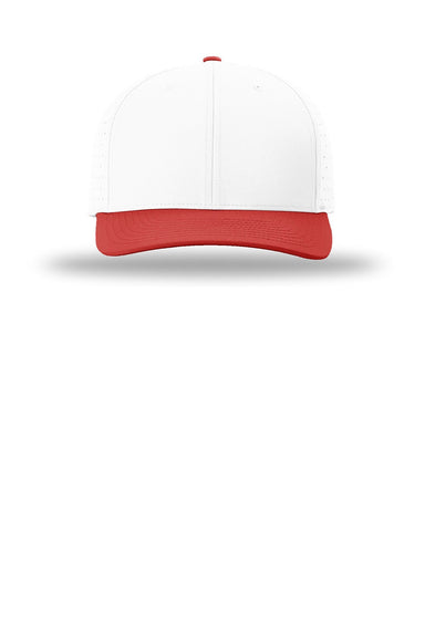 Richardson Hats 632 Mens Laser Perf R-Flex Moisture Wicking Snapback Hat White/White/Red Flat Front