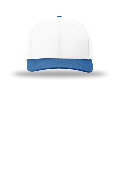 Richardson Hats 632 Mens Laser Perf R-Flex Moisture Wicking Snapback Hat White/White/Royal Blue Flat Front