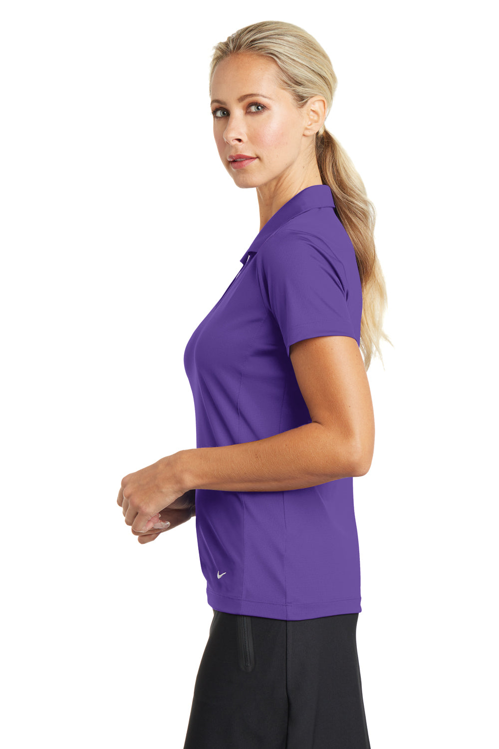 Nike 637165 Womens Dri-Fit Moisture Wicking Short Sleeve Polo Shirt Court Purple Model Side