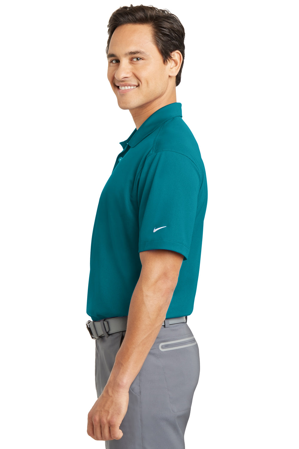Nike 637167 Mens Dri-Fit Moisture Wicking Short Sleeve Polo Shirt Blustery Green Model Side