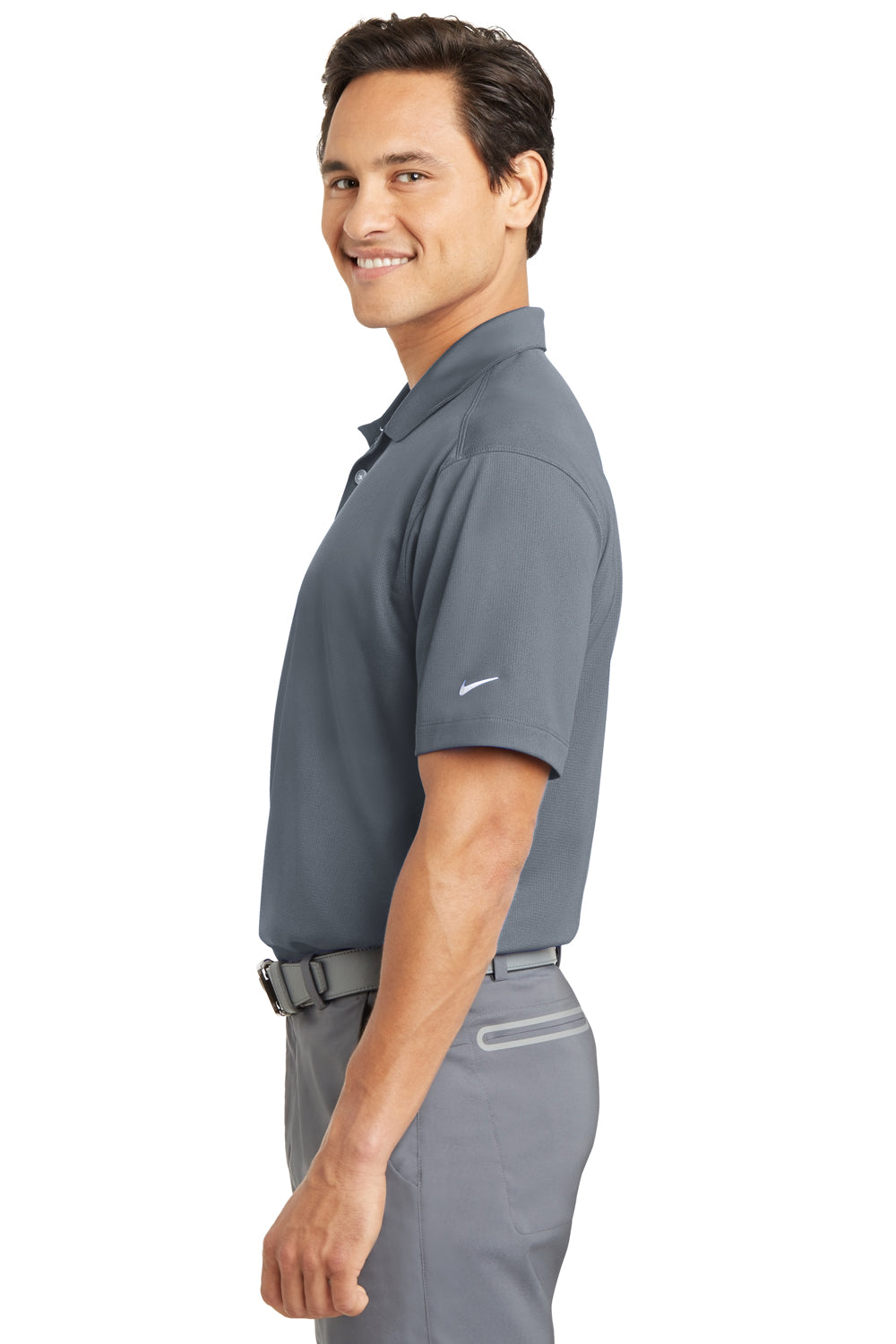 Nike 637167 Mens Dri-Fit Moisture Wicking Short Sleeve Polo Shirt Cool Grey Model Side