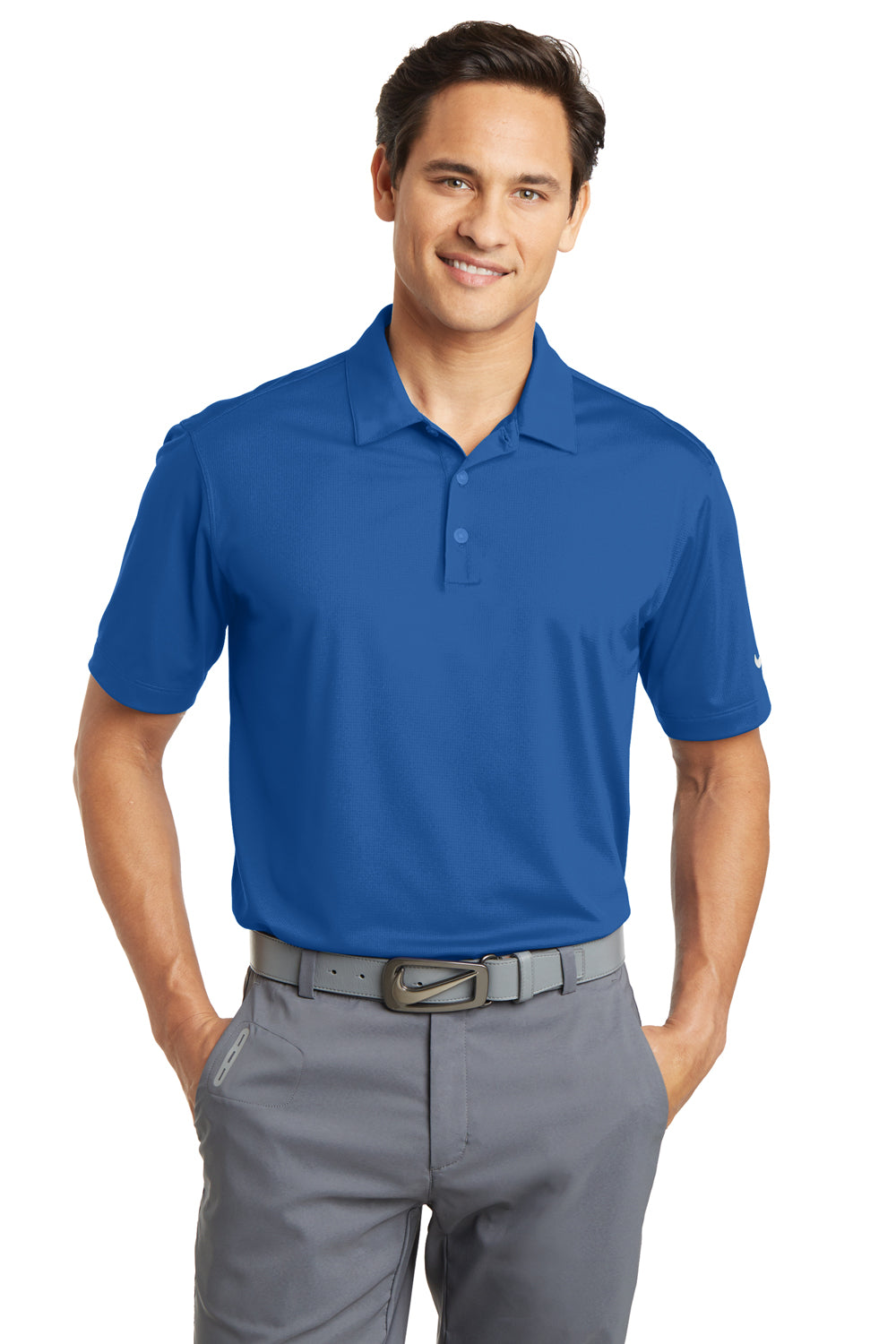 Nike 637167 Mens Dri-Fit Moisture Wicking Short Sleeve Polo Shirt Gym Blue Model Front