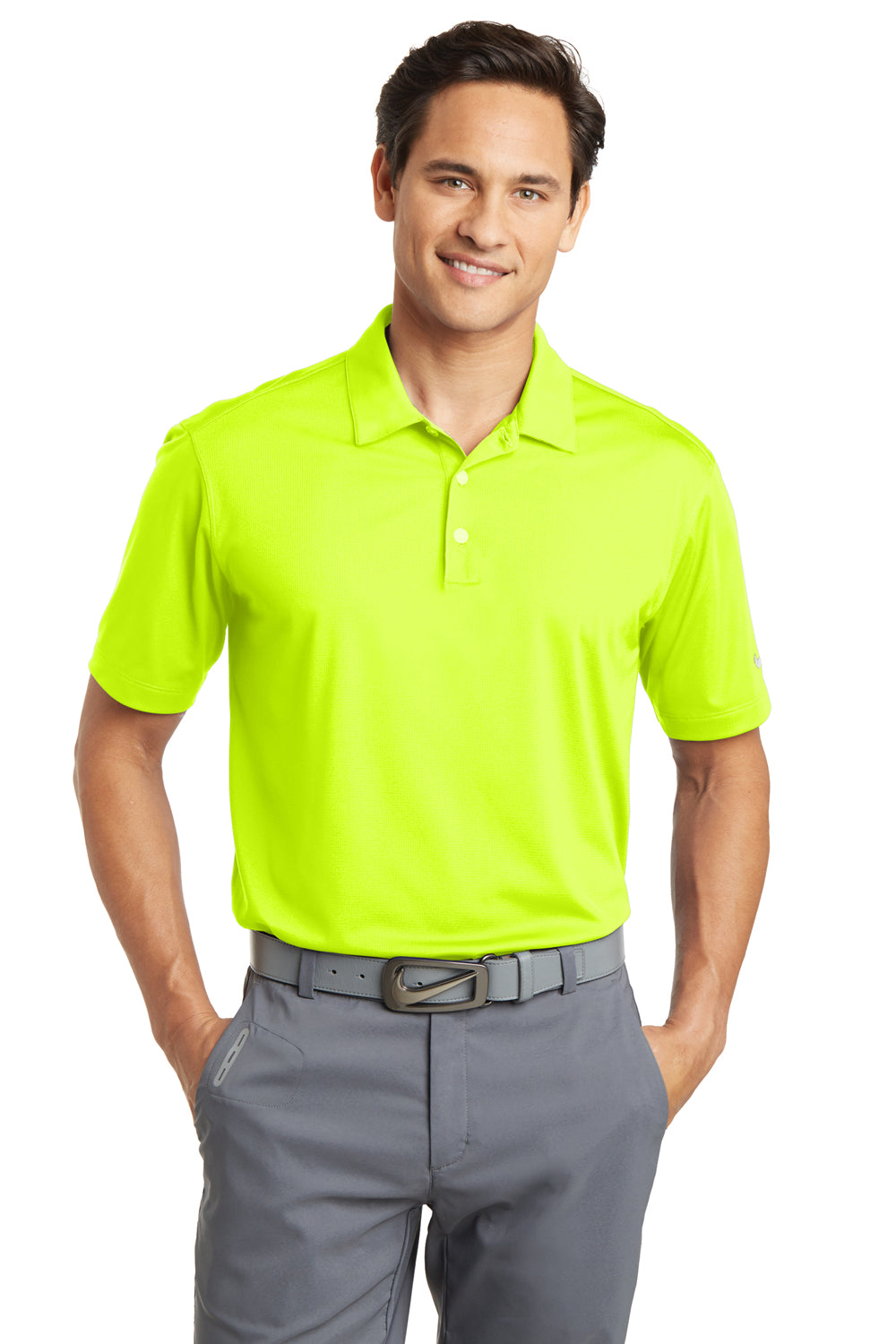 Nike 637167 Mens Dri-Fit Moisture Wicking Short Sleeve Polo Shirt Volt Green Model Front