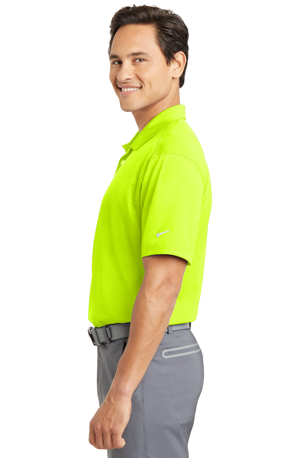 Nike 637167 Mens Dri-Fit Moisture Wicking Short Sleeve Polo Shirt Volt Green Model Side