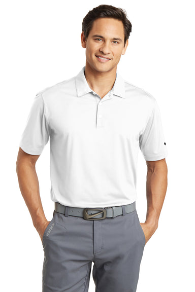 Nike 637167 Mens Dri-Fit Moisture Wicking Short Sleeve Polo Shirt White Model Front