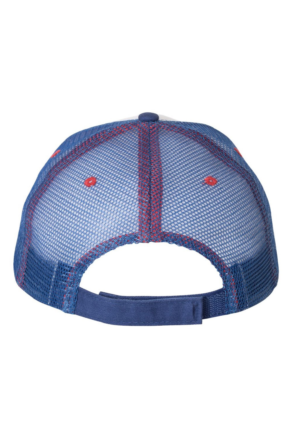 Valucap Hats S102 Mens Sandwich Bill Adjustable Trucker Hat White/Royal Blue/Red Flat Back