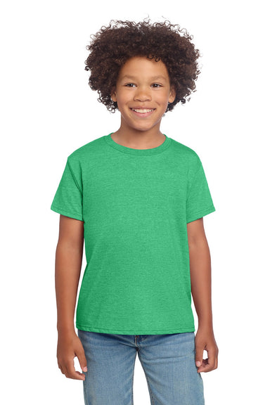 Gildan 64000B Youth Softstyle Short Sleeve Crewneck T-Shirt Heather Irish Green Model Front
