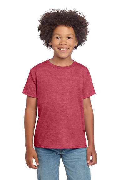 Gildan 64000B Youth Softstyle Short Sleeve Crewneck T-Shirt Heather Red Model Front