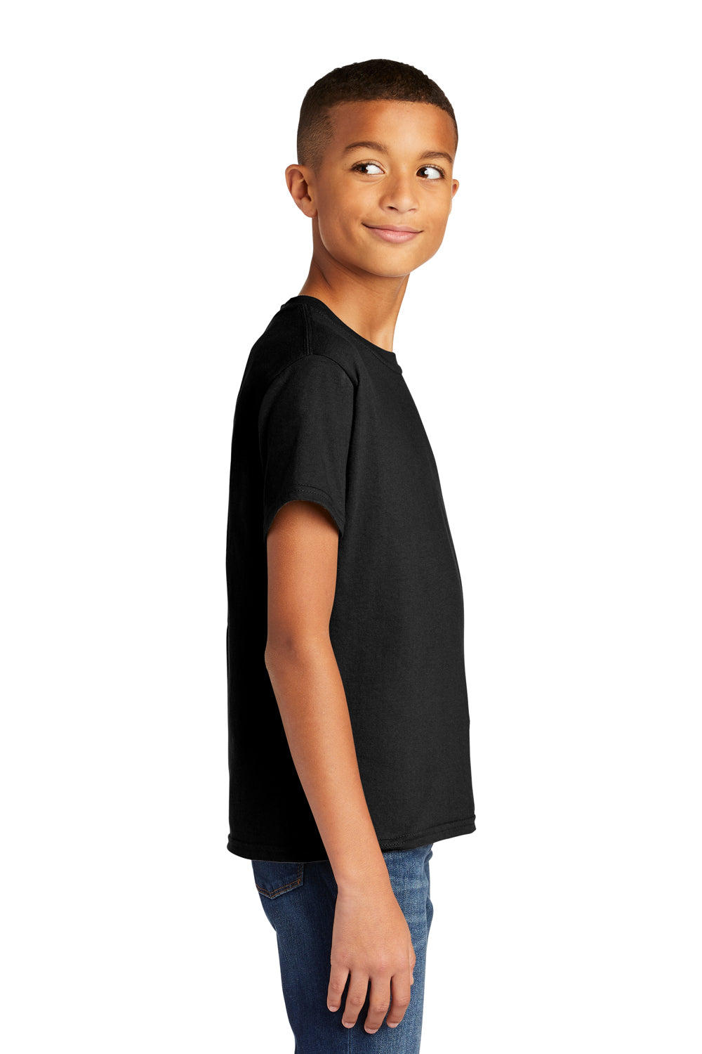 Gildan 64000B Youth Softstyle Short Sleeve Crewneck T-Shirt Black Model Side